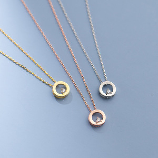A45357 s925 sterling silver rhinestone circle necklace