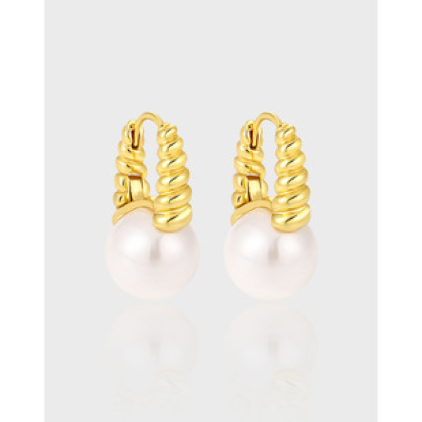A40618 vintage twist simple elegant pearl s925 sterling silver earrings