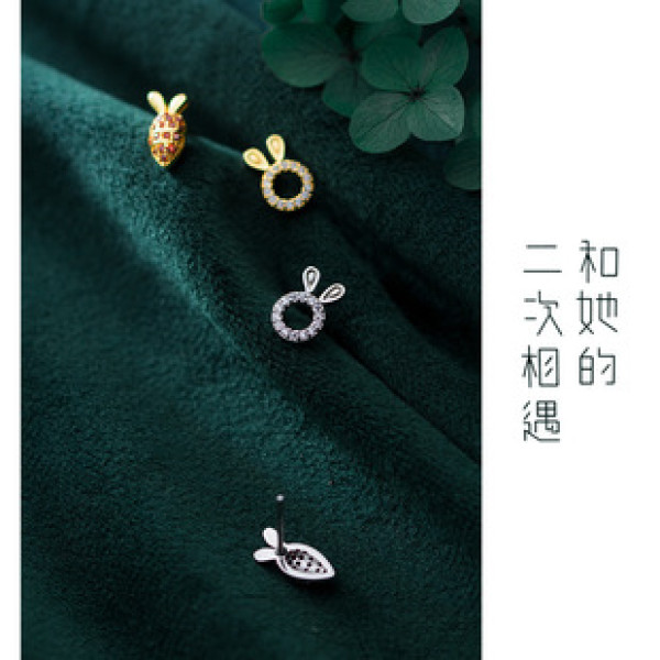 A39288 s925 sterling silver trendy rhinestone hollowed rabbit sweet earrings