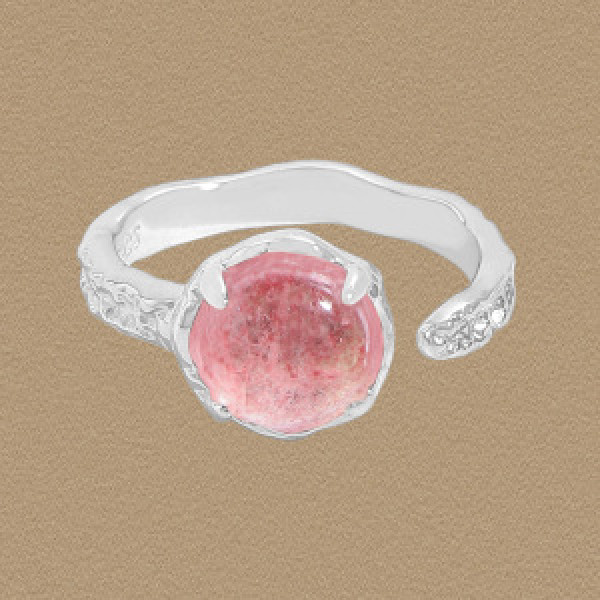 A46218 natural strawberry s925 sterling silver adjustable ring