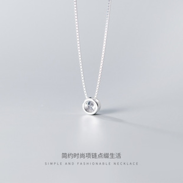 A40387 s925 silver simple circle elegant rhinestone necklace