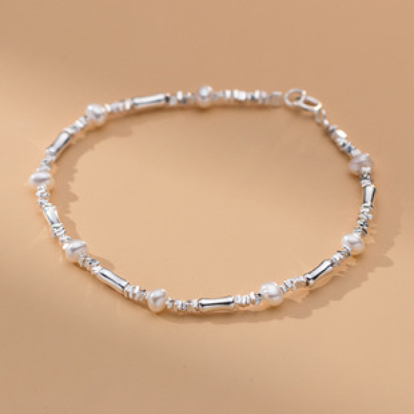 A41775 s925 sterling silver simple pearl charm bracelet design charm bracelet