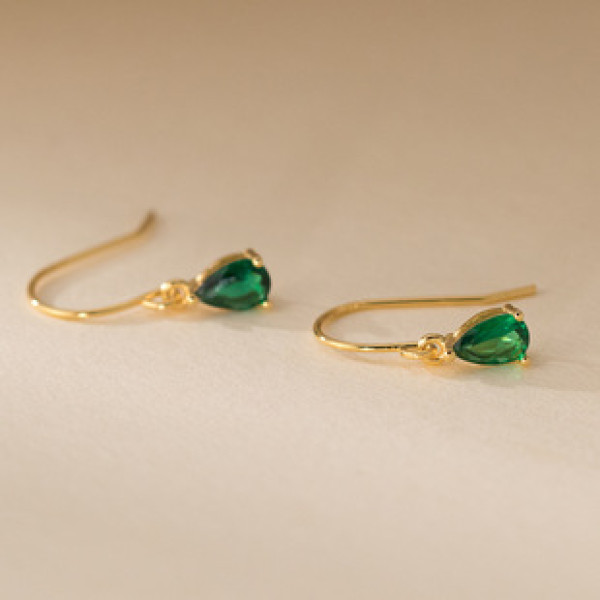 A41381 s925 sterling silver vintage elegant green rhinestone teardrop unique earrings