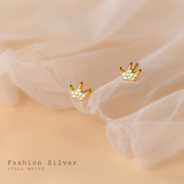 A32330 s925 sterling silver trendy rhinestone cute crown sweet earrings