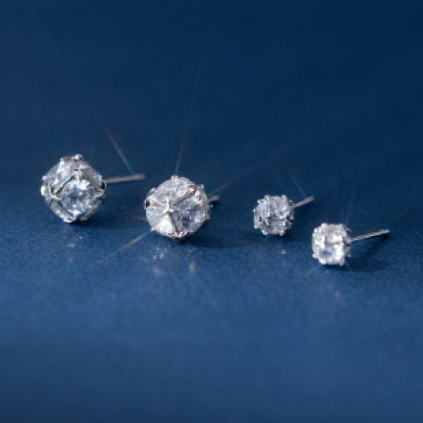 A41079 s925 sterling silver sweet sparkling rhinestone geometric ball stud elegant earrings