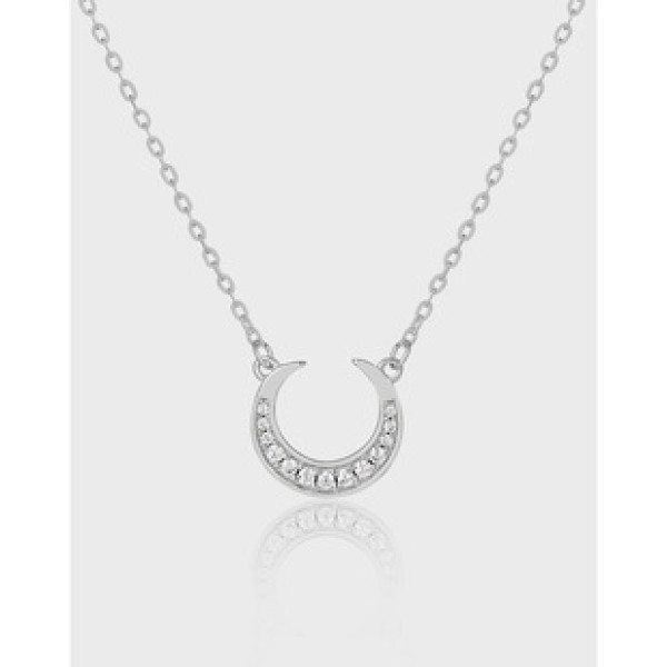A42095 unique elegant rhinestone moon design s925 sterling silver necklace