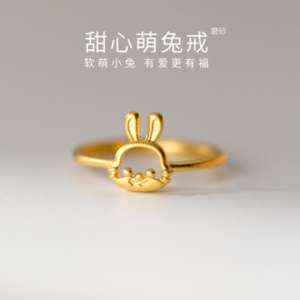 A37831 s925 sterling silver elegant goldplated gold hollowed rabbit grade ring