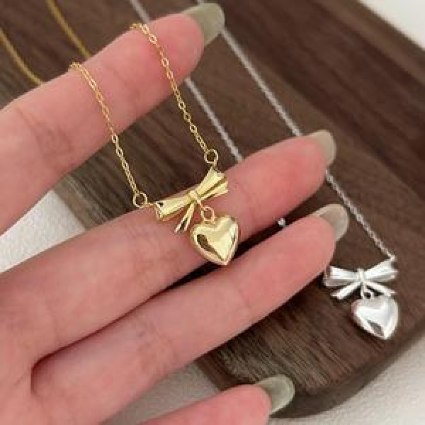 A43719 sterling silver butterfly heart simple elegant necklace