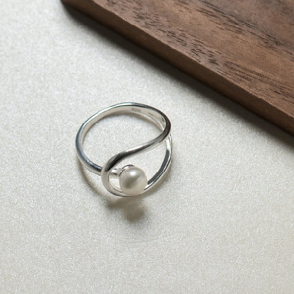 A40166 s925 sterling silver simple bar hollowed pearl design ring