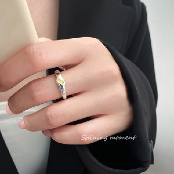 A46112 s925 sterling silver trendy sweet rhinestone stars heart square ring