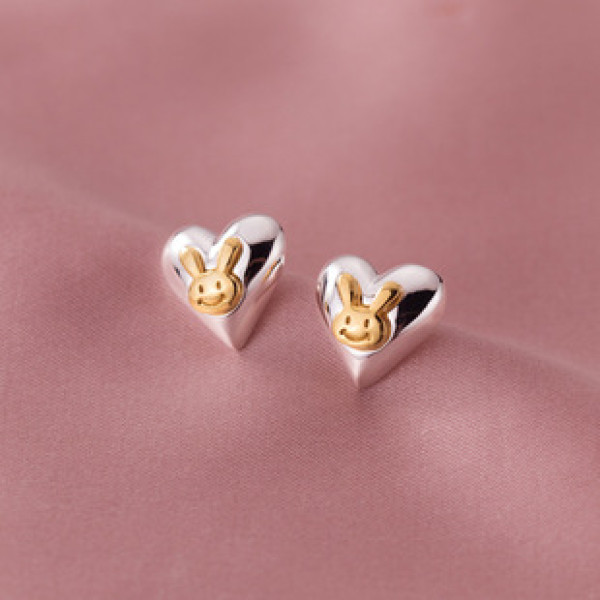 A38975 s925 sterling silver rabbit heart stud cute design unique earrings