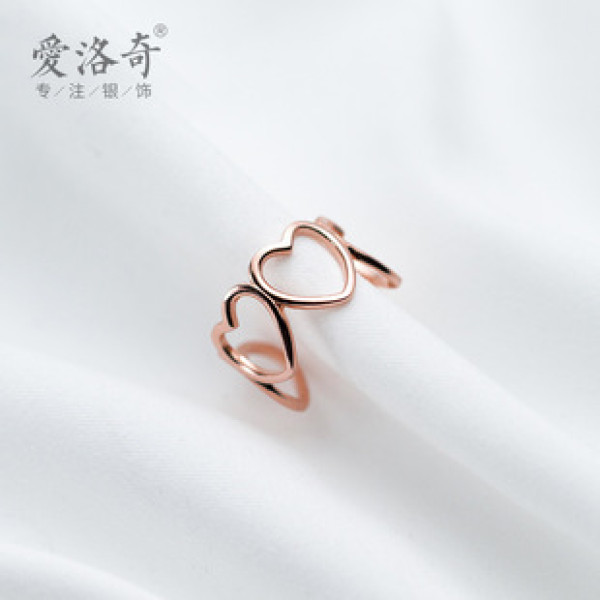 A38437 s925 sterling silver heart trendy hollowed heartshape adjustable ring