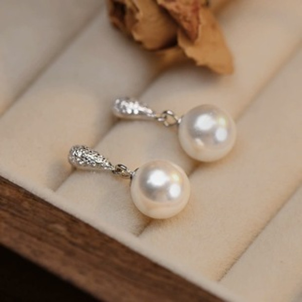 A42295 s925 sterling silver rhinestone teardrop artificial pearl stud design earrings