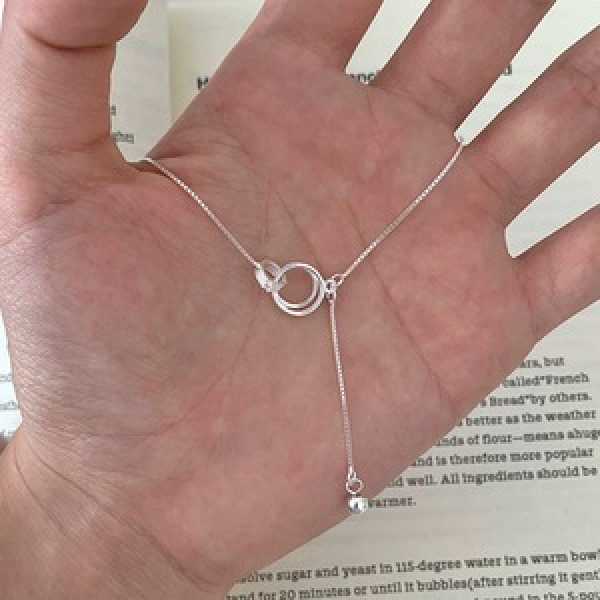 A44930 s925 silver sweet fashion dainty rhinestone circle pendant necklace