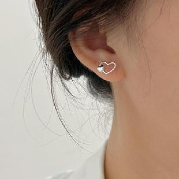 A43212 sterling silver heart stud earrings simple elegant earrings