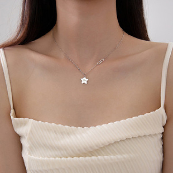 A40247 s925 sterling silver initial stars sweet design elegant necklace