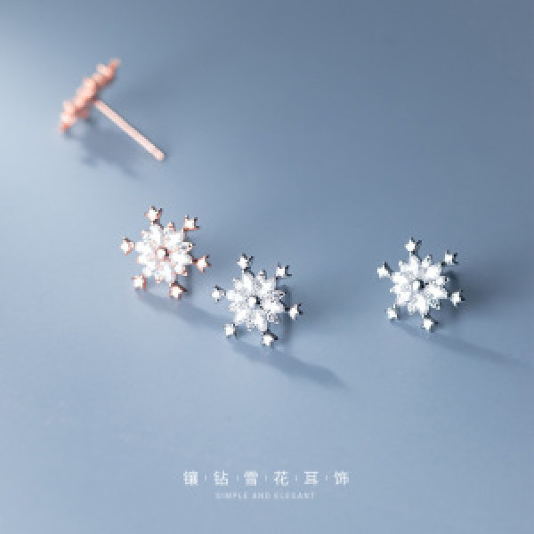 A44869 s925 silver trendy fashion snowflake stud cute christmas rhinestone earrings