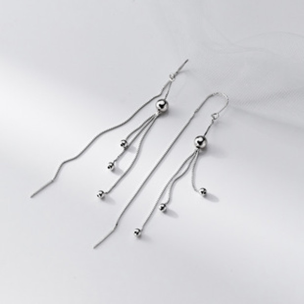 A42311 s925 sterling silver simple fringe string design earrings