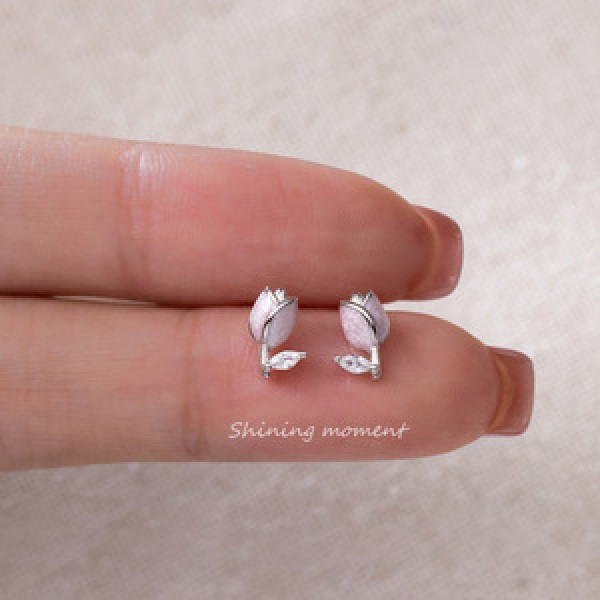A44126 s925 sterling silver dainty sweet rhinestone pink gold stud earrings