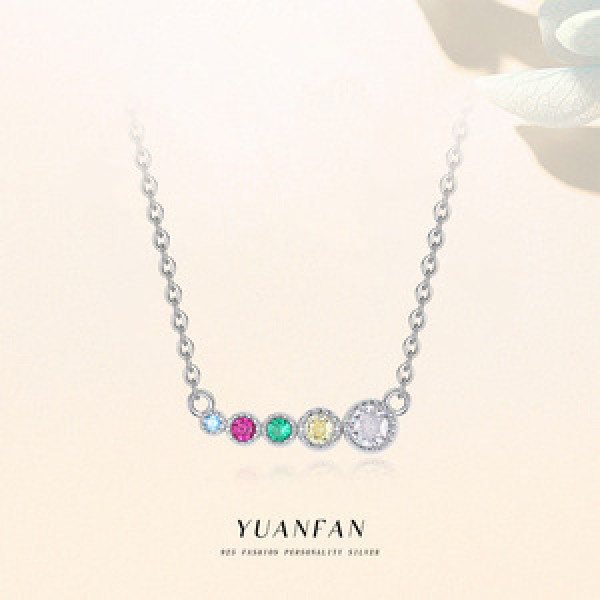 A46011 s925 sterling silver dainty smile colorful cubic zirconia necklace