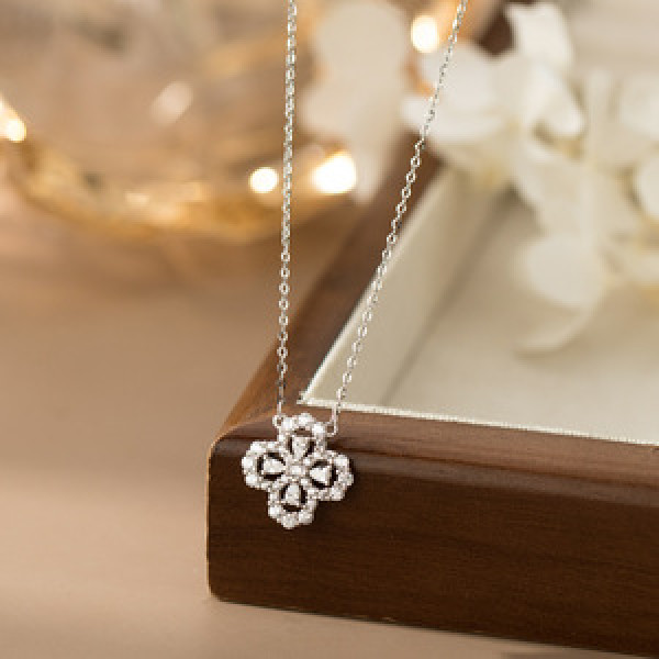A45962 s925 sterling silver trendy simple sparkling rhinestone necklace