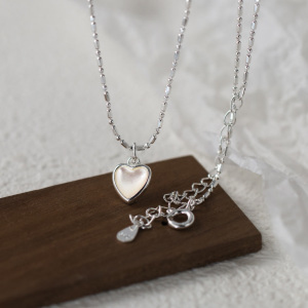 A44764 sterling silver shell white heartshape heart necklace