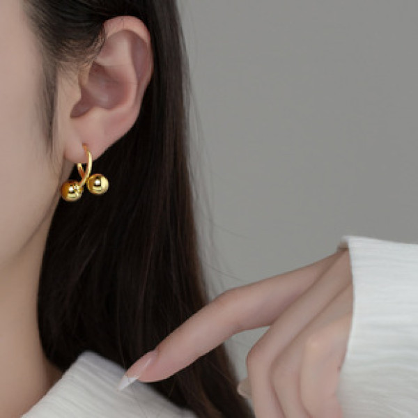 A38055 s925 sterling silver elegant double ball stud unique earrings
