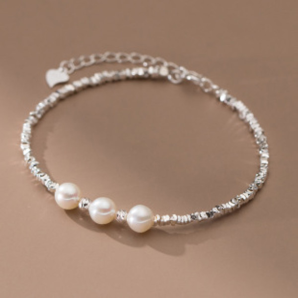 A41071 s925 sterling silver trendy ball pearl charm bracelet
