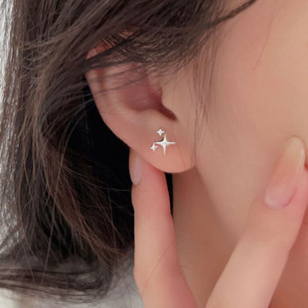 A41282 sterling silver stars stud simple elegant earrings