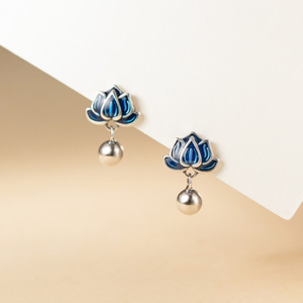 A45157 s925 sterling silver dainty simple thai vintage blue stud earrings
