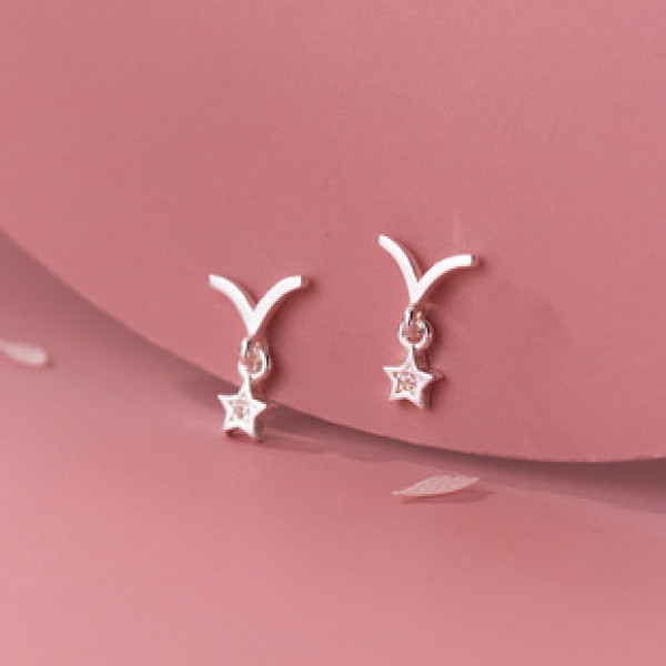 A38066 s925 sterling silver design rhinestone stars stud dainty earrings