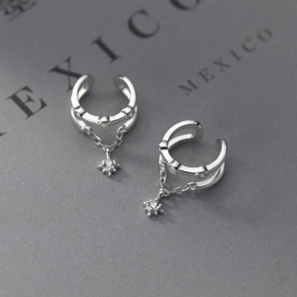 A45444 s925 sterling silver elegant rhinestone double layered clipon earrings