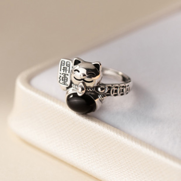 A37422 s925 sterling silver thai black agate vintage elegant ring