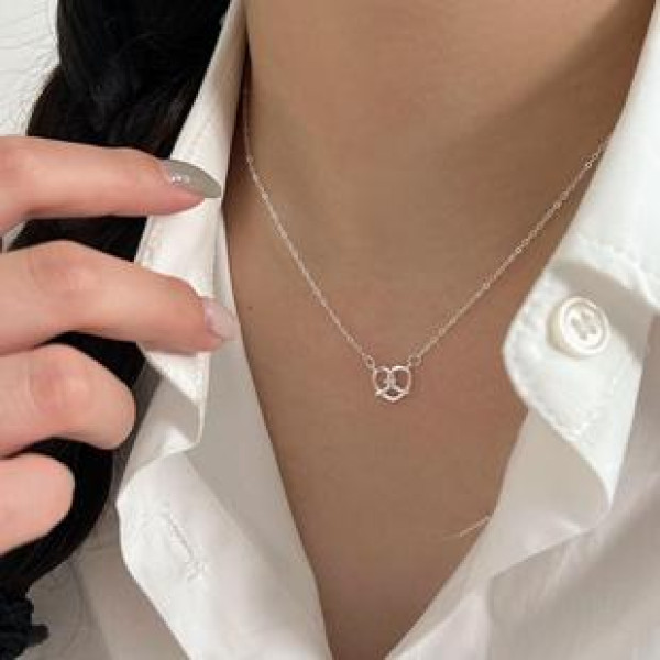 A43220 sterling silver heart cubic zirconia simple elegant necklace