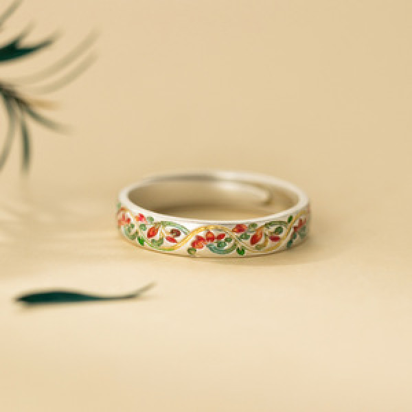 A46017 silver trendy sweet enamel gold flower ring