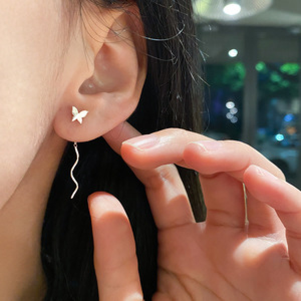A45813 s925 sterling silver trendy sweet dainty butterfly weave string ear line