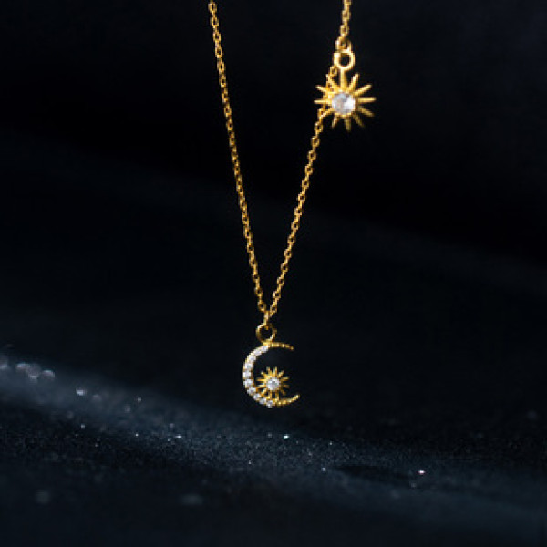 A34092 s925 sterling silver sun moon necklace