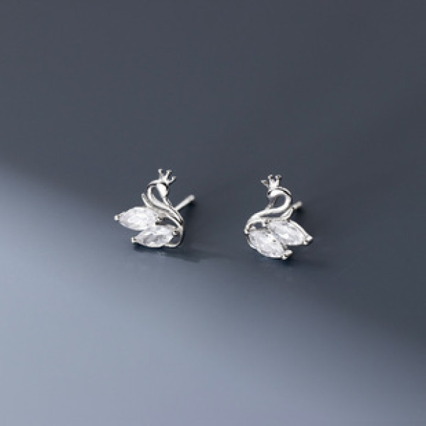 A43308 s925 sterling silver rhinestone hollowed swan stud fashion cute earrings