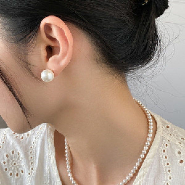 A44148 s925 sterling silver artificial pearl stud simple elegant earrings