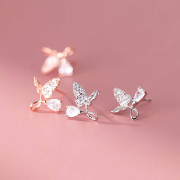 A41612 s925 sterling silver sweet rhinestone butterfly stud design earrings