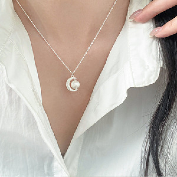 A46170 s925 sterling silver simple bar stripe moon ball square necklace