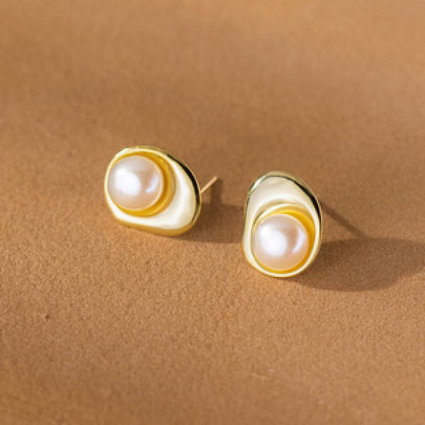 A38748 s925 sterling silver geometric pearl stud vintage design elegant earrings