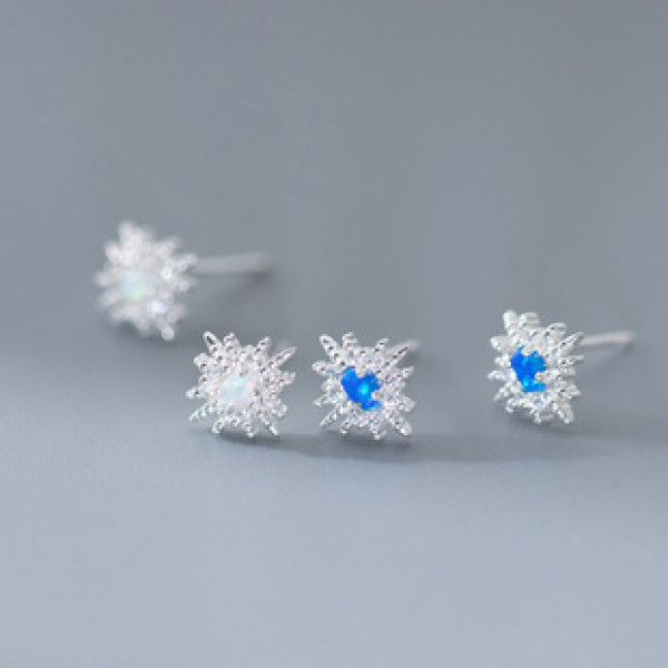 A41738 s925 sterling silver artificial opal snowflake stud earrings