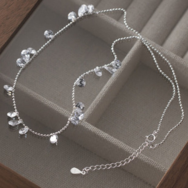 A41059 s925 sterling silver teardrop rhinestone elegant dainty necklace