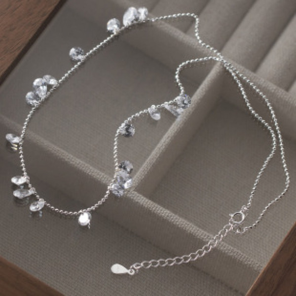 A41059 s925 sterling silver teardrop rhinestone elegant dainty necklace