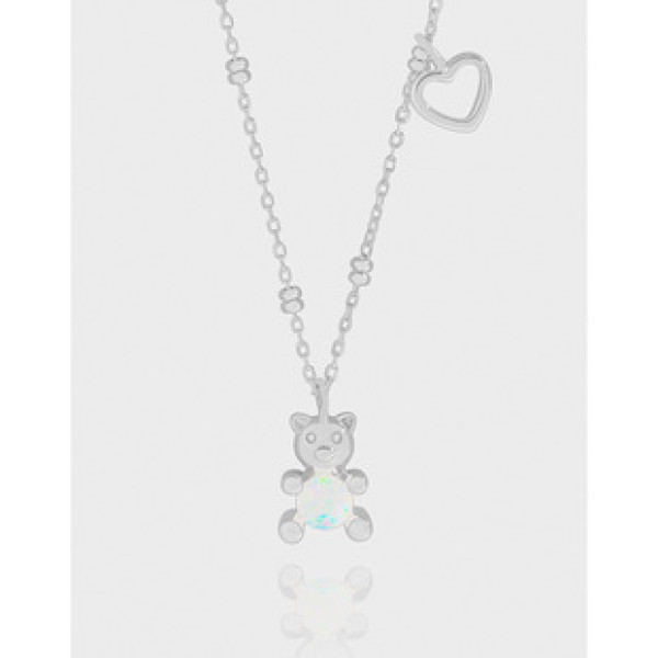 A43272 design opal bear sterling silver s925 heart necklace