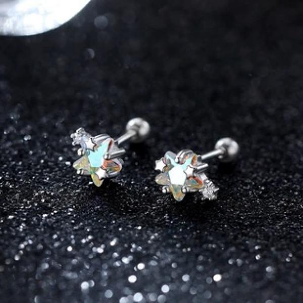 A41925 s925 sterling silver stars extra cubic zirconia earrings