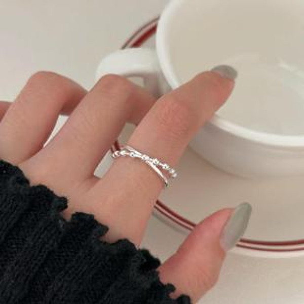 A43216 sterling silver bead simple fashion adjustable ring