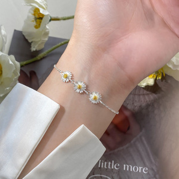 A45661 s925 silver trendy sweet flower simple daisy charm bracelet