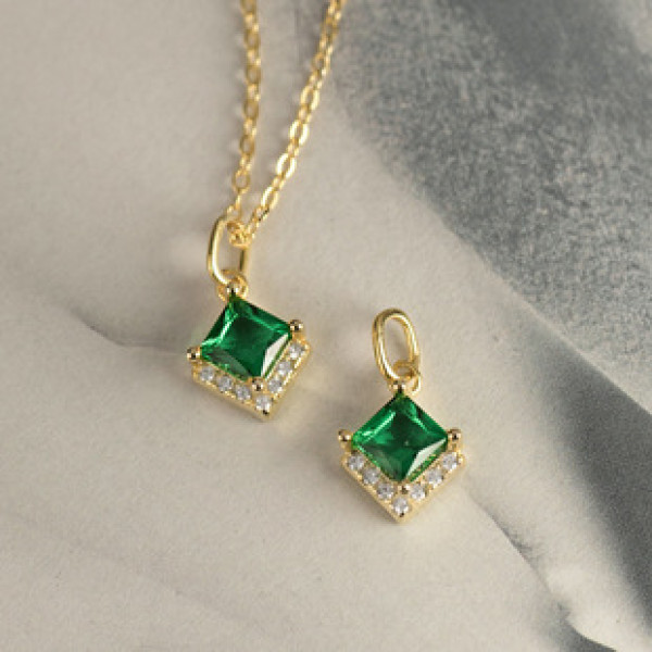A39121 s925 sterling silver goldplated rhinestone geometric rhombic necklace